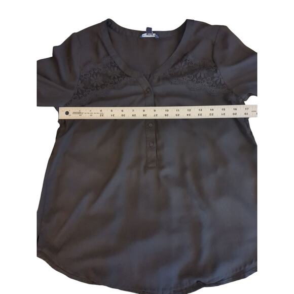 American Eagle Outfitters Black 3/4 Sleeve Blouse Lace Pleated Boho Size Small - Picture 3 of 7